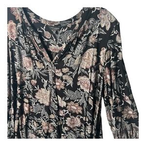 Lucky Brand Blouse Womens Sz 1X‎ Top Floral Boho Long Sleeve Black